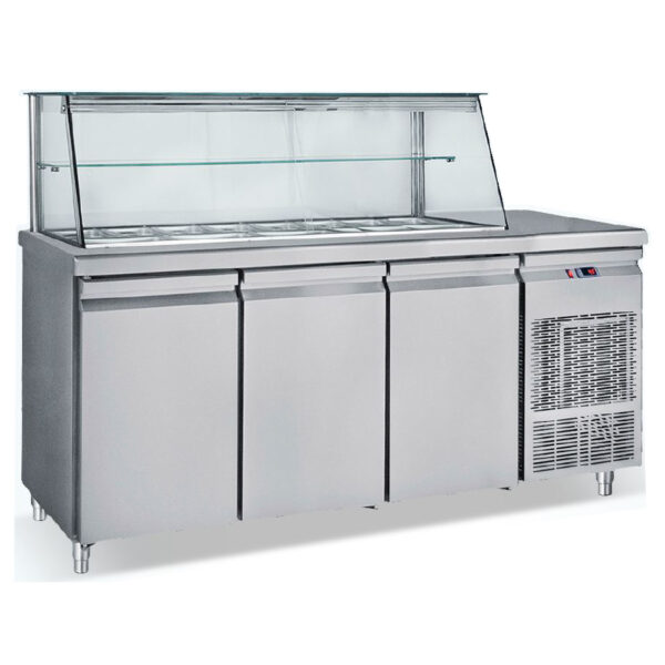 Saladeta cu 3 usi si vitrina, 13 cuve GN1/4