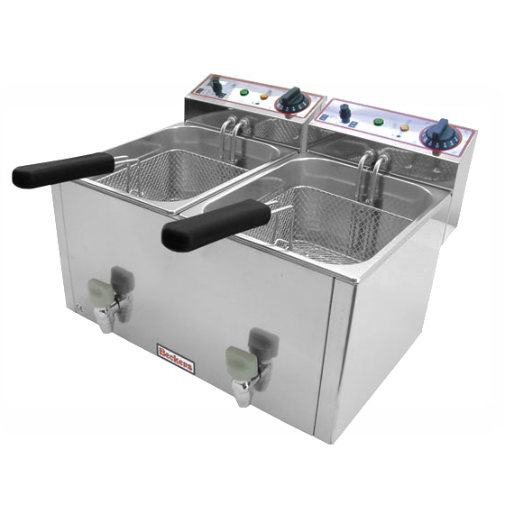 Friteuza electrica 10+10L cu supapa pentru scurgerea uleiului