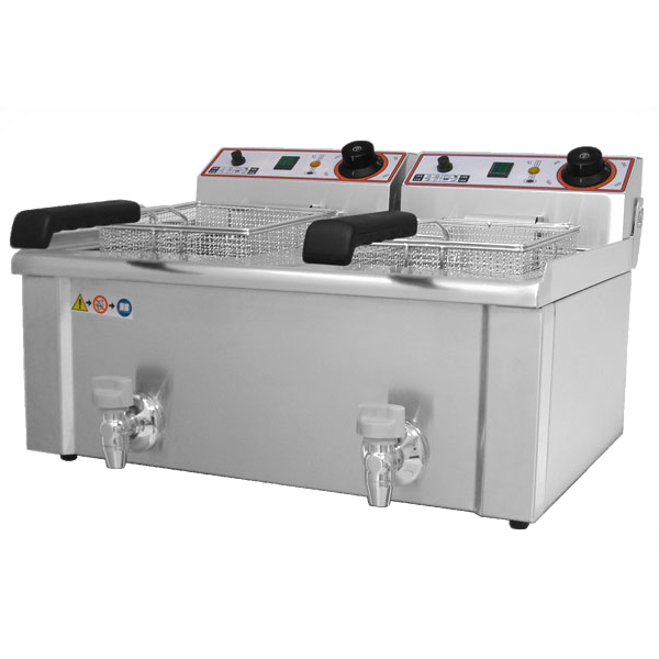 Friteuza electrica 13+13 litri cu supapa pentru scurgerea uleiului